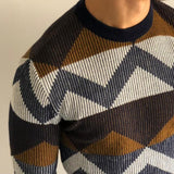 Men's Retro Casual Geometric Colorblock Crewneck Sweater 19204625TO