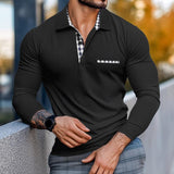 Men's Casual Lapel Check Colorblock Long Sleeve Polo Shirt 46012795Y