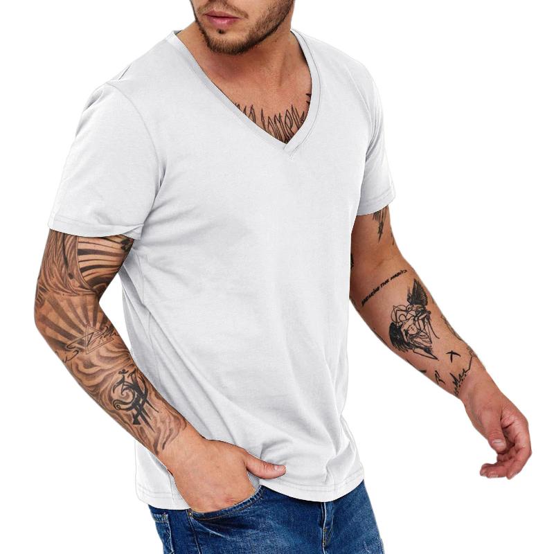 Men's Solid Color V-neck Sports Short-sleeved T-shirt 86713734X