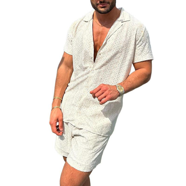 Men's Casual Lapel Short-Sleeved Shirt And Shorts Set 28152435Y
