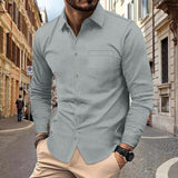 Men's Solid Color Waffle Lapel Long Sleeve Casual Shirt 01496212Z