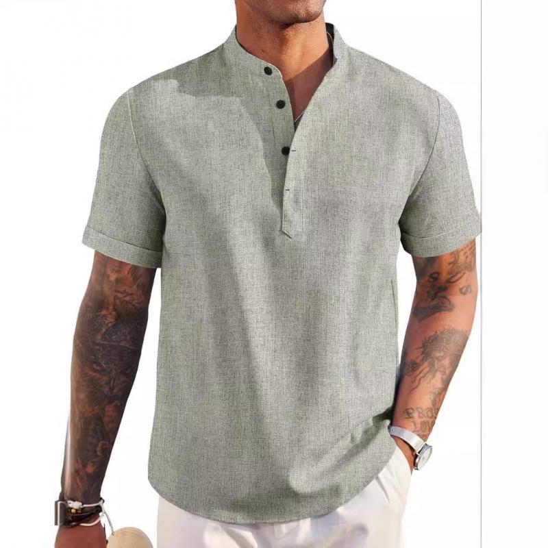 Men's Solid Henley Collar Short Sleeve Casual Shirt 22186949Z