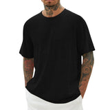 Men's Casual Round Neck Cotton Blend Loose Short-sleeved T-shirt 90109556M