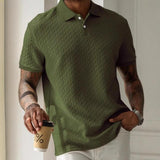 Men's Solid Color Texture Lapel Short Sleeve Polo Shirt 44983927Z