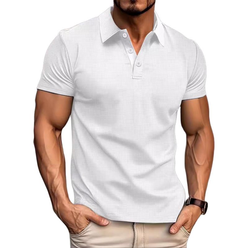 Men's Casual Waffle Lapel Button-Down Short Sleeve Polo Shirt 21824374M