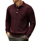 Men's Casual Waffle Loose Lapel Long Sleeve Polo Shirt 98910967M