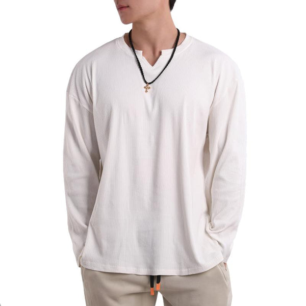 Men's Solid Striped V Neck Long Sleeve Casual T-shirt 89048208Z