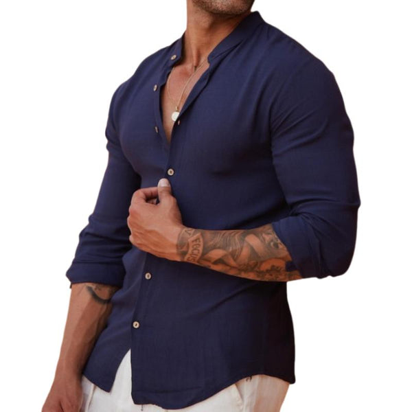 Men's Casual Solid Color Stand Collar Shirt 28047870TO