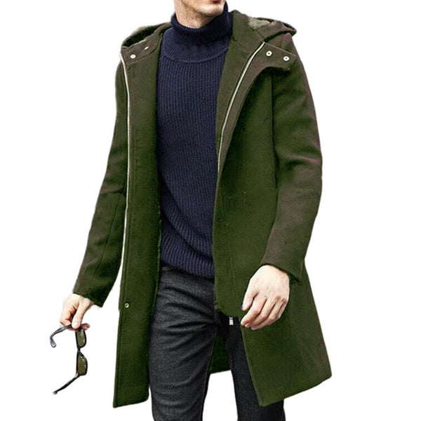 Men's Fashion Solid Color Hooded Zipper Mid-length Coat 10767079Z