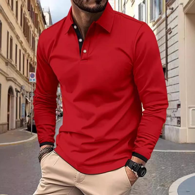 Men's Casual Colorblock Long Sleeve Polo Shirt 46986064Y