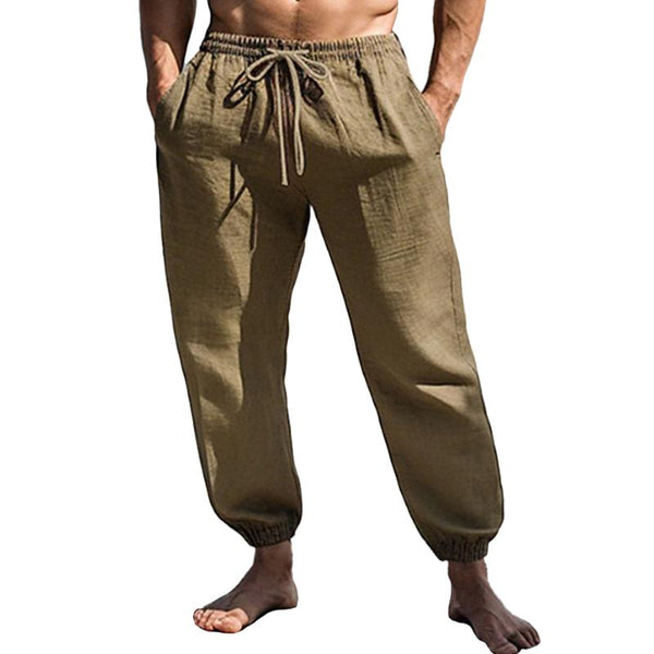Men's Solid Loose Linen Elastic Waist Casual Pants 35041344Z