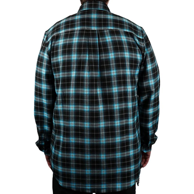 Men's Casual Trendy Blue and Black Plaid Lapel Long-sleeved Shirt 36835553F