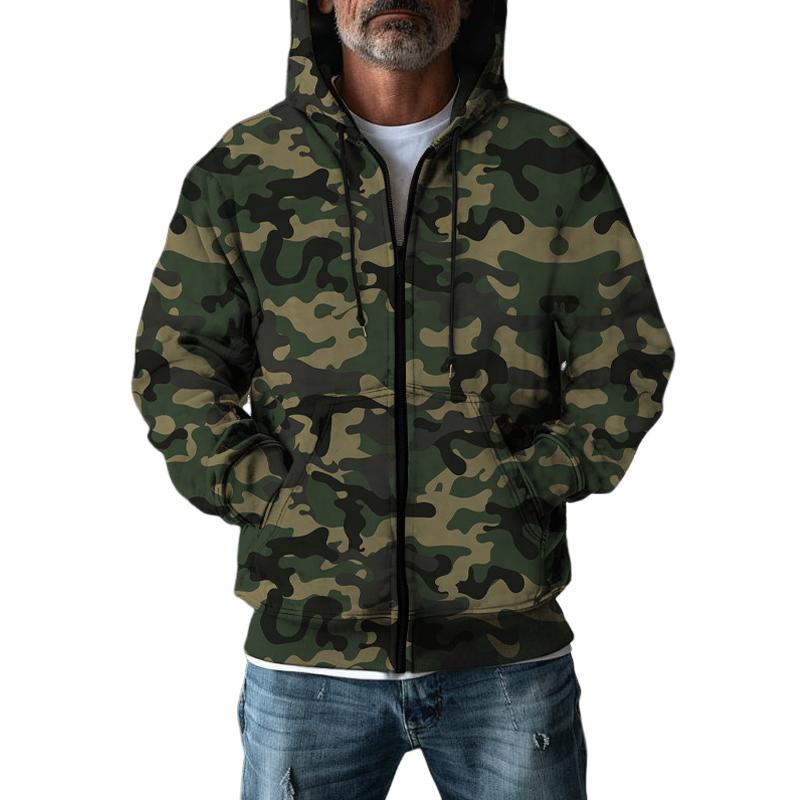 Men's Camo Print Hooded Zipper Casual Jacket 74098014Z