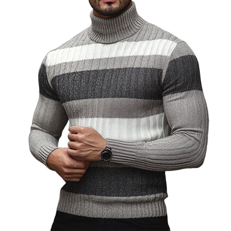 Men's Retro Casual Colorblock Half Turtleneck Sweater 49669669TO