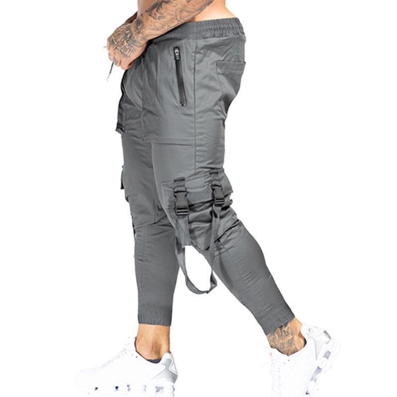 Men's Solid Multi-pocket Elastic Waist Cargo Pants 13183648Z