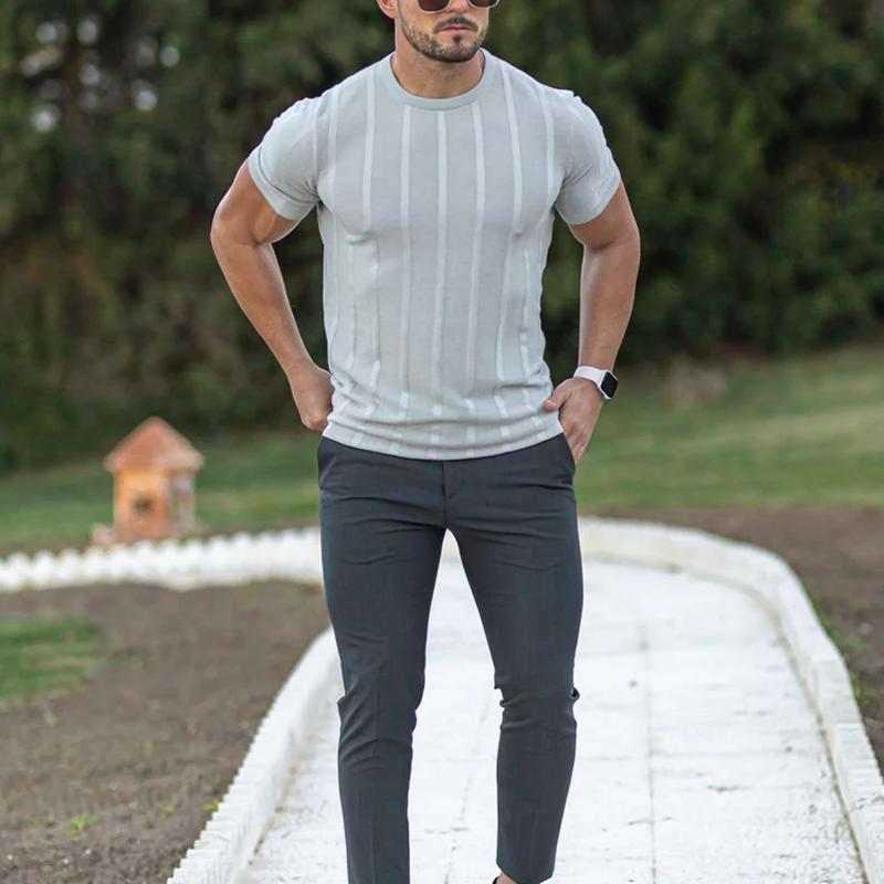 Maglia girocollo a righe tinta unita da uomo 38520651Z