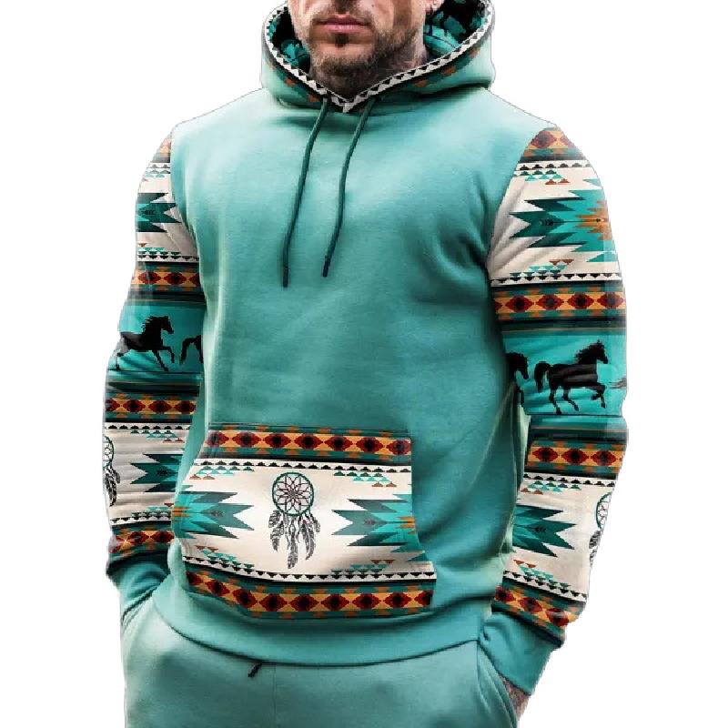 Men's Retro Casual Ethnic Style Geometric Print Hoodie 46560996TO