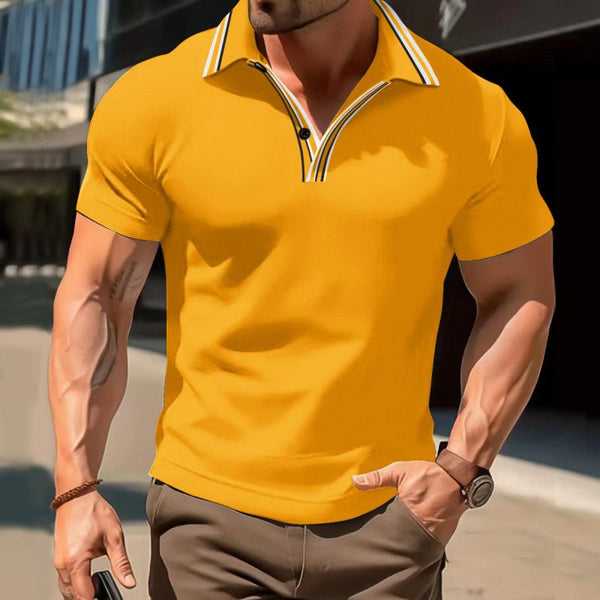 Men's Casual Striped Lapel Short Sleeve Polo Shirt 66813054M