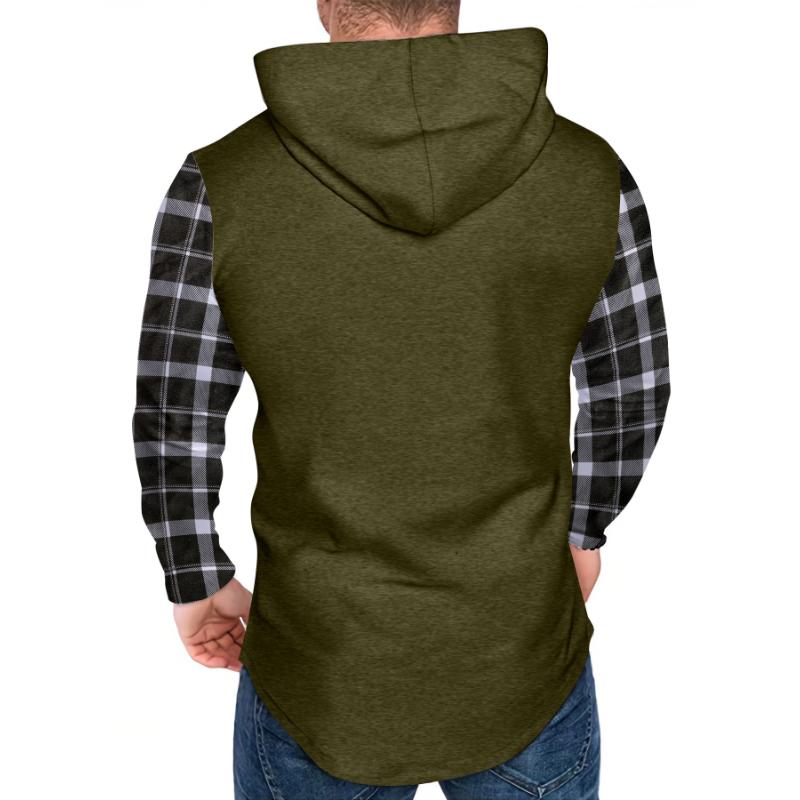 Men's Casual Check Color Block Button Hoodie 50430405Y