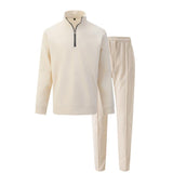 Men's Casual Waffle Zipper Stand Collar Long Sleeve Sweatshirt Sports Pants Set 29559493M