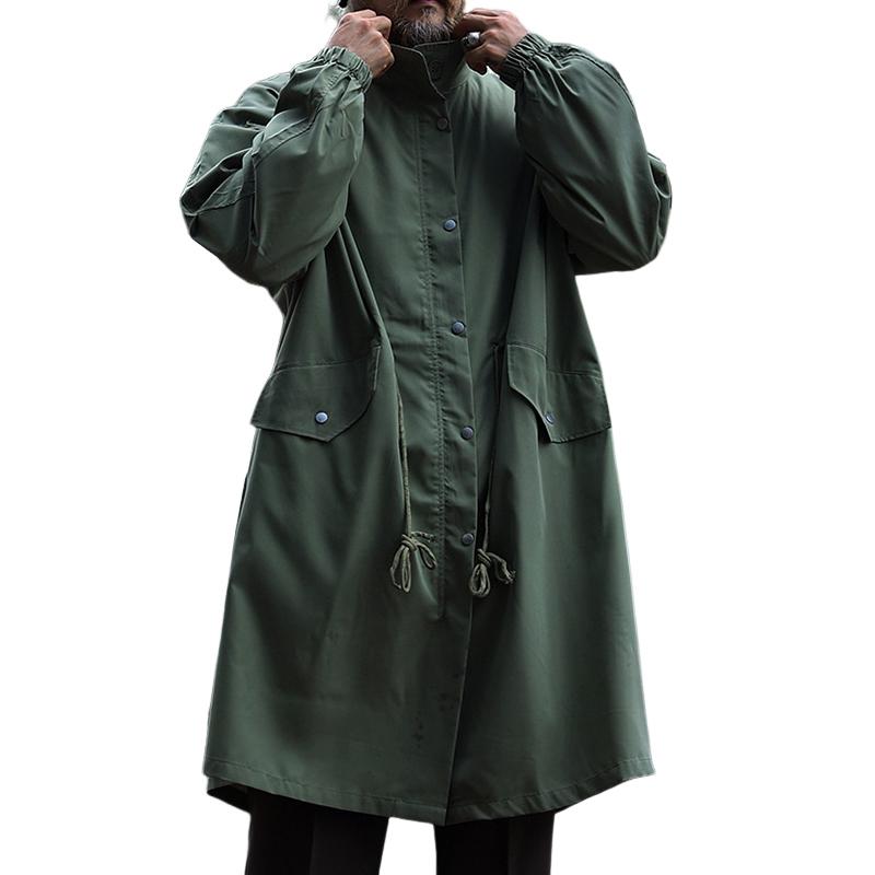 Men's Retro Casual Solid Color Drawstring Long Trench Coat 49229239TO