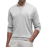 Men's Casual Solid Color Zipper Neck Loose Long Sleeve T-Shirt 19623632M