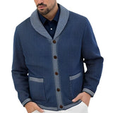 Men's Casual Lapel Single Breasted Patch Pocket Jacquard Knit Cardigan 54951119M