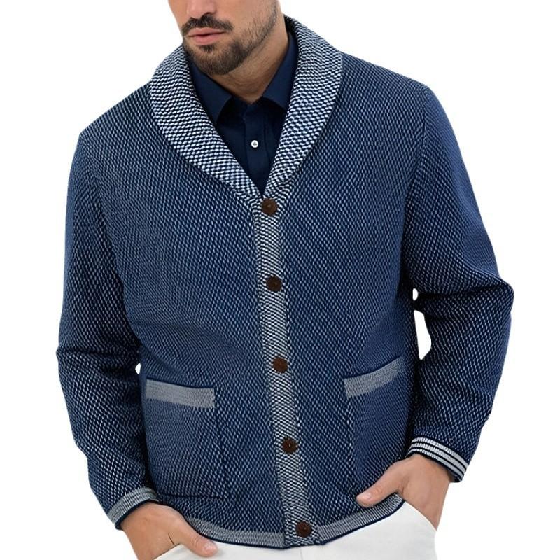 Men's Casual Lapel Single Breasted Patch Pocket Jacquard Knit Cardigan 54951119M