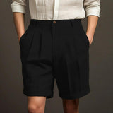 Men's Solid Linen Pleated Straight Casual Shorts 83005811Z