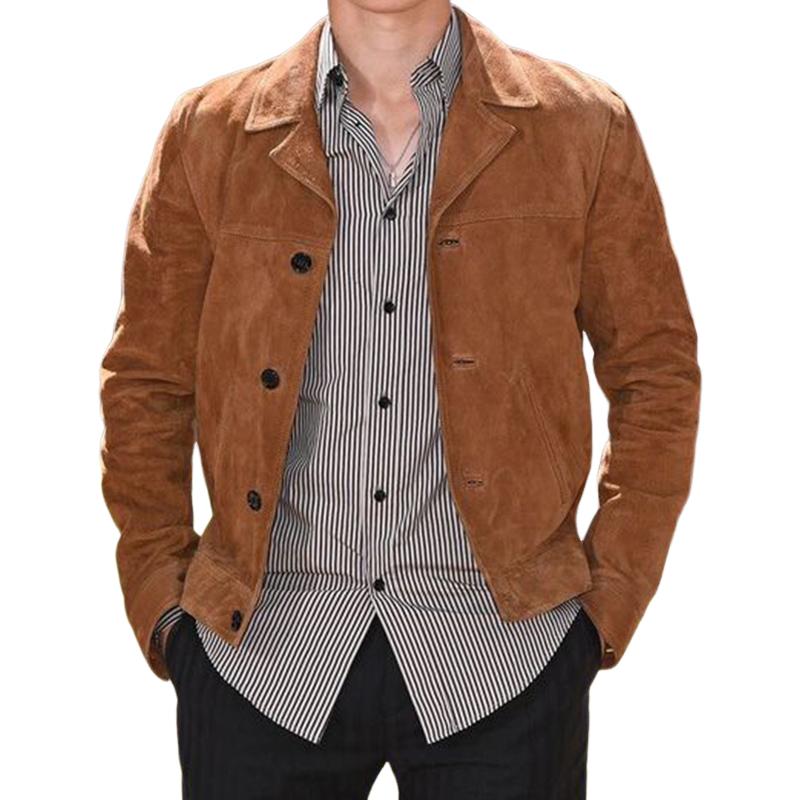 Men's Khaki Suede Button Jacket 47848849U