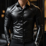 Men's Classic Casual Slim Fit Leather Long Sleeve Shirt 18528732K