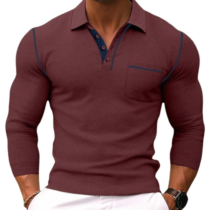 Polo informal de manga larga con solapa y bloques de color para hombre, corte ajustado, 24545515M