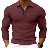 Men's Casual Colorblock Lapel Slim Fit Long Sleeve Polo Shirt 24545515M