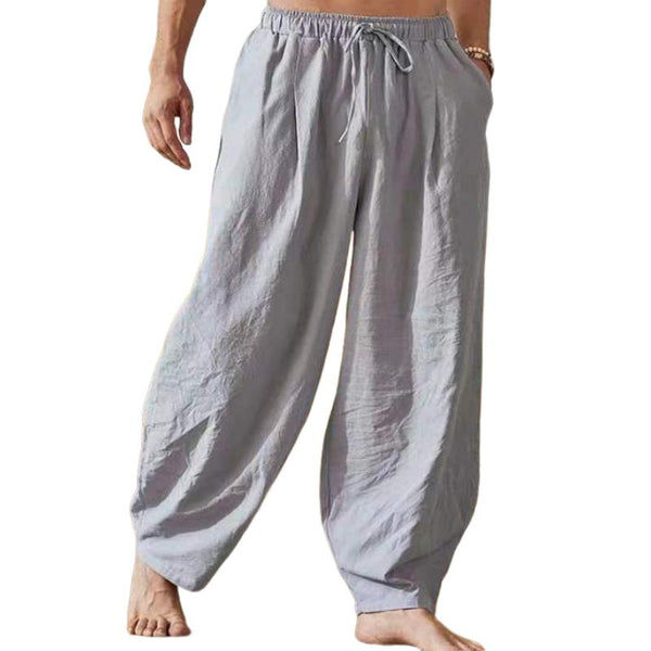 Men's Solid Linen Loose Drawstring Pants 76511676Y