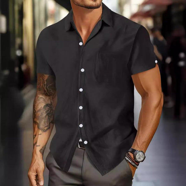 Men's Solid Lapel Short Sleeve Casual Shirt 00251613Z
