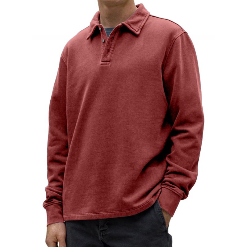 Men's Casual Solid Color Lapel Loose Long Sleeve Polo Shirt 90976111M