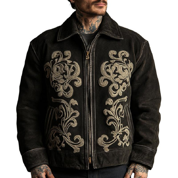 Men's Classic Suede Embroidered Lapel Jacket 93959999F