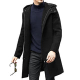 Men's Fashion Solid Color Hooded Zipper Mid-length Coat 10767079Z