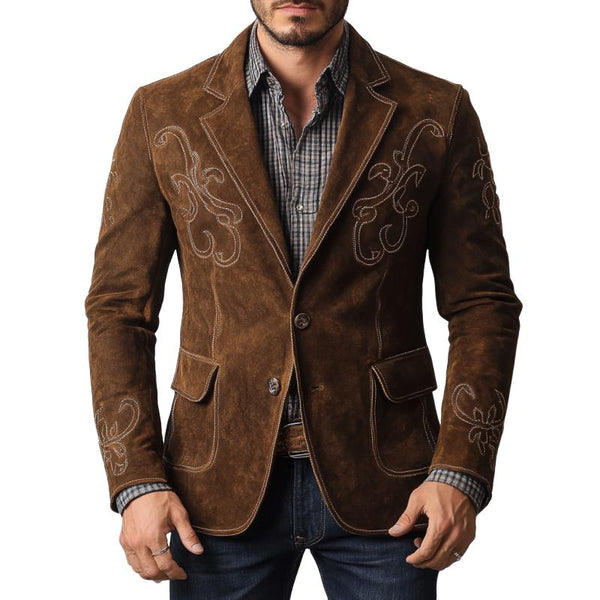 Men's Retro Classic Western Cowboy Style Slim Suede Blazer 42170927K