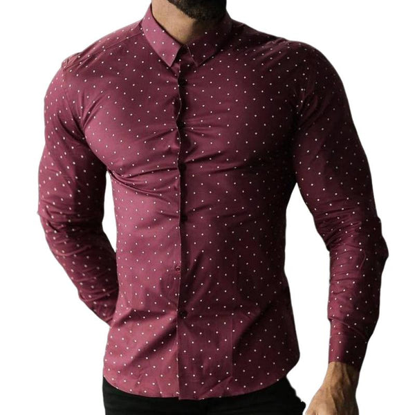 Men's Retro Casual Polka Dot Lapel Long Sleeve Shirt 71825492TO