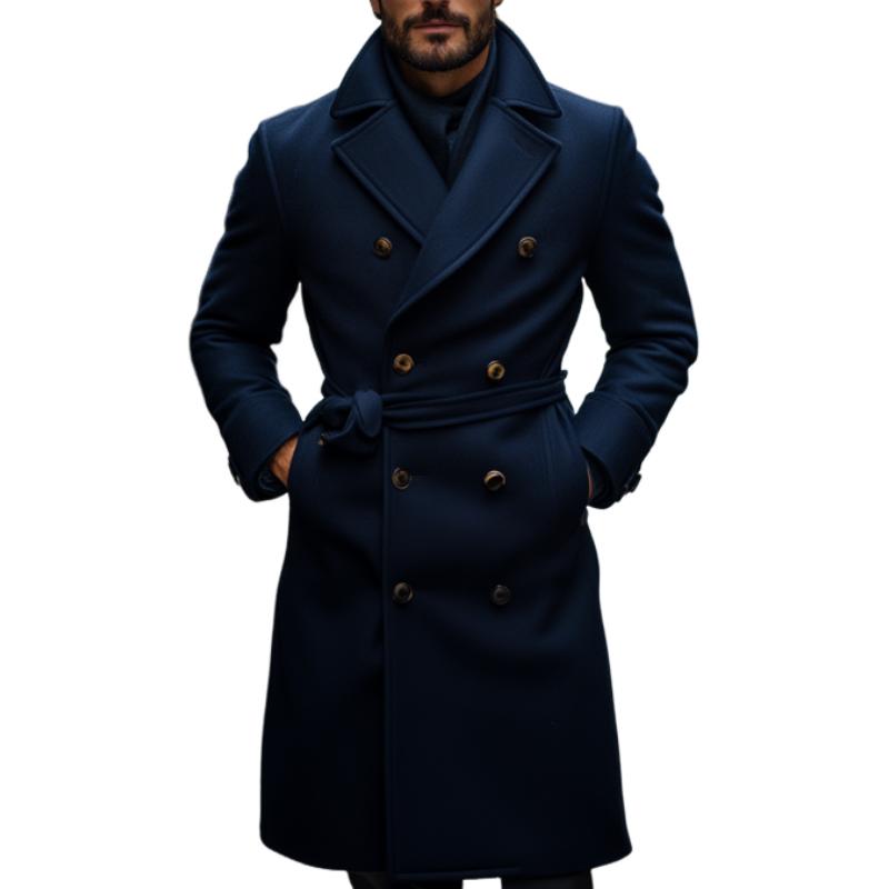 Men's Classic Wool Blend Notch Lapel Double Breasted Knee-Length Coat 81882209M