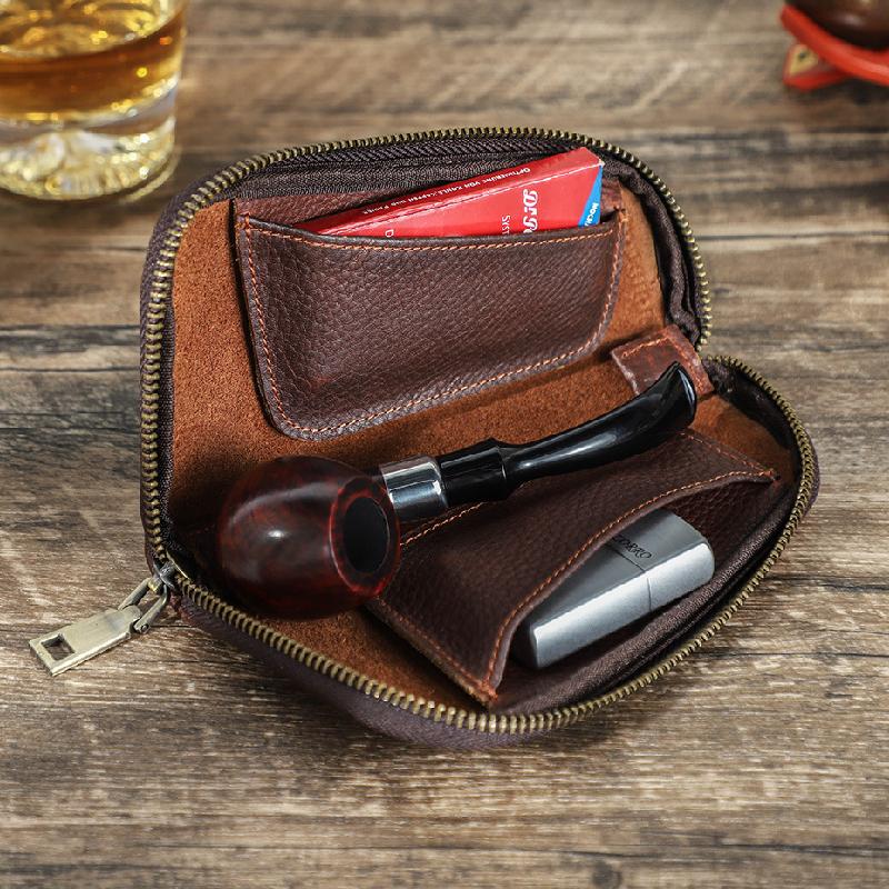 Bolsa de almacenamiento portátil multifuncional de cuero para tabaco para hombres 22771506K