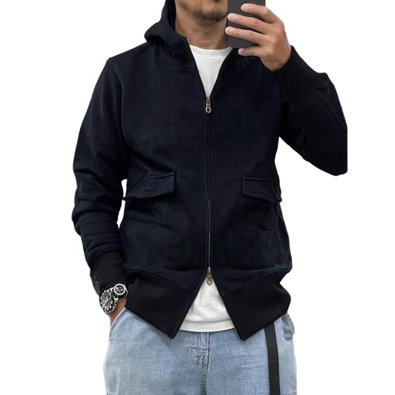 Men's Casual Solid Color Fleece Large Pocket Zipper Loose Hoodie Jacket 62501595M