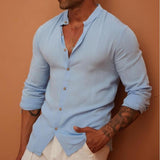 Men's Casual Solid Color Stand Collar Shirt 28047870TO