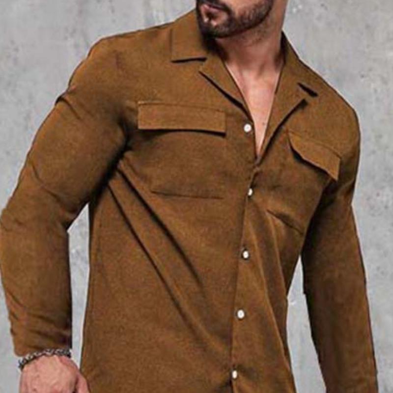 Men's Classic Retro Casual Light Suede Long Sleeve Shirt 96313842K