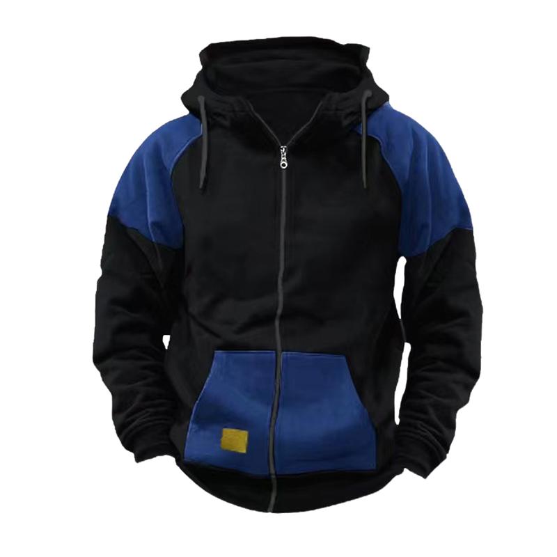 Men's Casual Colorblock Hooded Zipper Loose Sports Jacket 82930816M