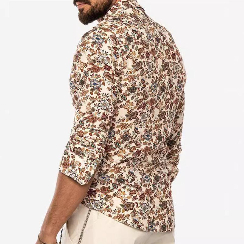 Men's Retro Casual Floral Lapel Long Sleeve Shirt 11112555TO