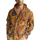 Men's Vintage Print Hooded Long Sleeve Shirt 49449382U