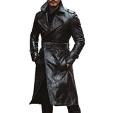 Men's Retro Classic Handsome Knee-Length Leather Trench Coat 92562082K