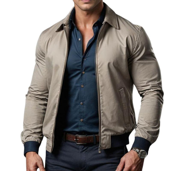 Men's Vintage Casual Solid Color Lapel Short Zipper Jacket 31339549TO